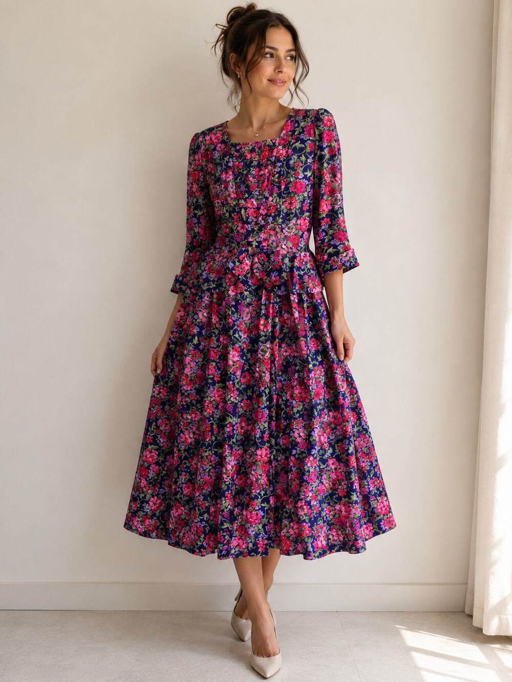 Lanz Originals 80s Pink Floral Maxi Dress Cottage Prairie Grandma Garden Party S - Picture 1 of 11